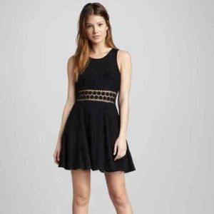 Free People Lace Daisy Eyelet Cutout Waist Black Sleeveless Skater Dress
